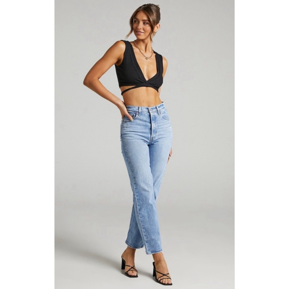 Levi's Premium Ribcage Straight Ankle Jeans Womens 32x27 Light Wash Distressed